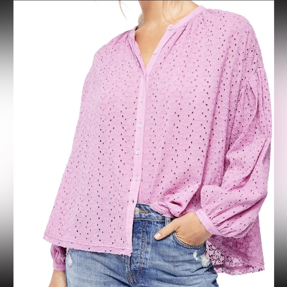 Free People Women's Maddison Eyelet Blouse SZ S Orchid - Picture 1 of 6